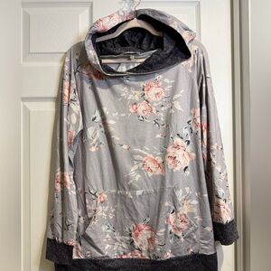 Floral Gray and Pink Lightweight Hoodie
